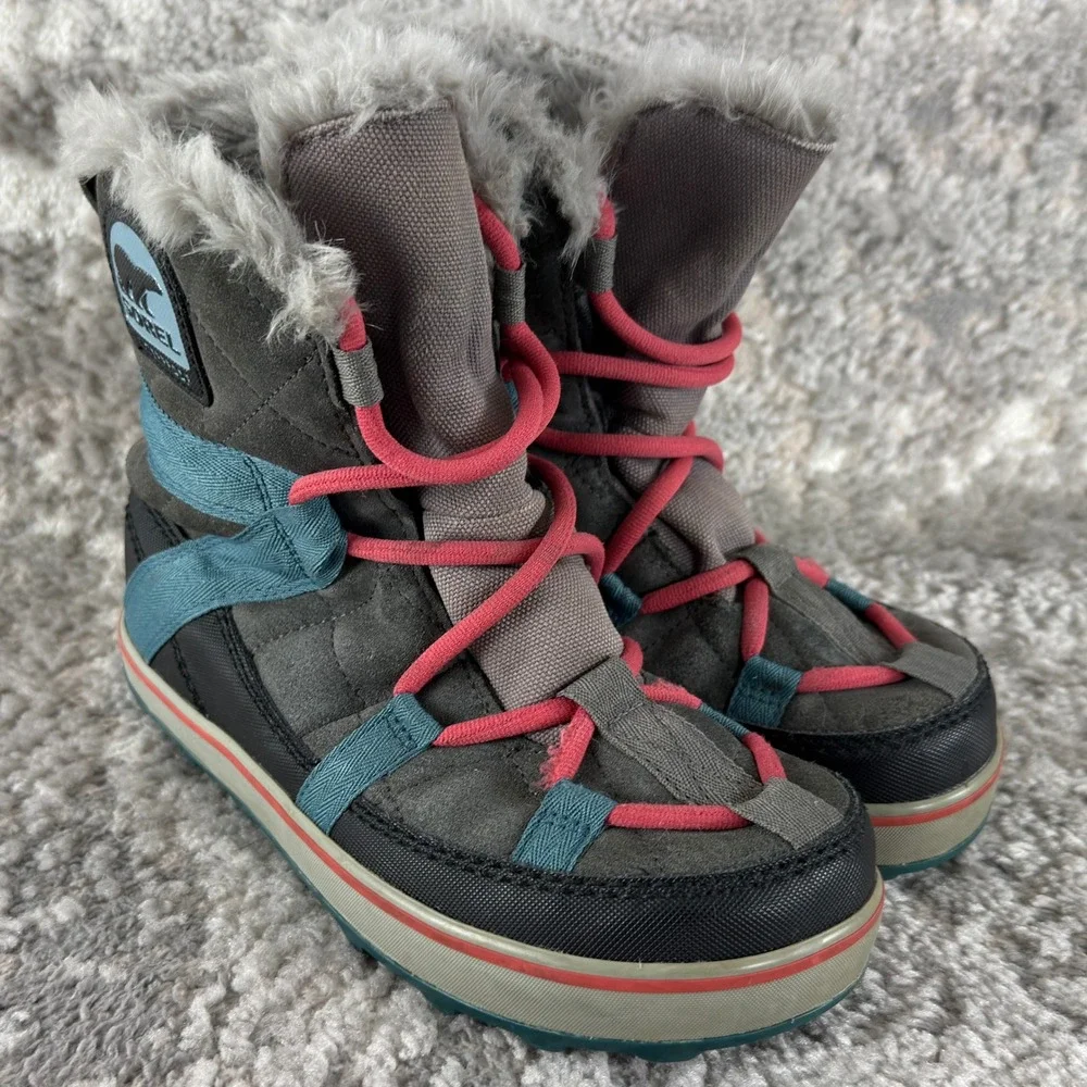 Sorel Size 6.5 Glacy Explorer Waterproof Faux Fur Winter Snow Boots Gray Women